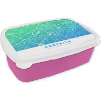 MuchoWow Broodtrommel Roze - Lunchbox - Brooddoos - Stadskart - België - Kortrijk - Blauw - 18x12x6 cm - Kinderen - Meisje