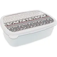 MuchoWow Broodtrommel Wit - Lunchbox - Brooddoos - Patronen - Safari - Olifant - Afrika - 18x12x6 cm - Volwassenen