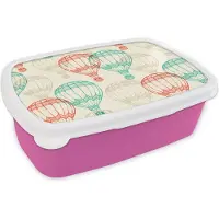 MuchoWow Broodtrommel Roze - Lunchbox - Brooddoos - Vintage - Luchtballon - Kind - Design - 18x12x6 cm - Kinderen - Meisje