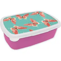 MuchoWow Broodtrommel Roze - Lunchbox - Brooddoos - Vlinders - Roze - Patroon - 18x12x6 cm - Kinderen - Meisje