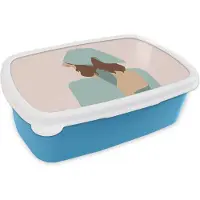 MuchoWow Broodtrommel Blauw - Lunchbox - Brooddoos - Zomer - Vrouw - Abstract - 18x12x6 cm - Kinderen - Jongen