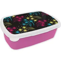 MuchoWow Broodtrommel Roze - Lunchbox - Brooddoos - Vuurwerk - Patroon - Oud en Nieuw - 18x12x6 cm - Kinderen - Meisje