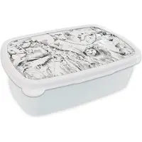 MuchoWow Broodtrommel Wit - Lunchbox - Brooddoos - Waterverf - Dieren - Planten - Pastel - Jongens - Meisjes - Kinderen - Kind - 18x12x6 cm - Volwassenen