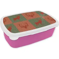 MuchoWow Broodtrommel Roze - Lunchbox - Brooddoos - Patroon - Hert - Groen - Rood - 18x12x6 cm - Kinderen - Meisje