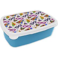 MuchoWow Broodtrommel Blauw - Lunchbox - Brooddoos - Carnaval - Patronen - Maskers - 18x12x6 cm - Kinderen - Jongen