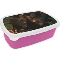 MuchoWow Broodtrommel Roze - Lunchbox - Brooddoos - Jungle - Koe - Bloemen - Planten - 18x12x6 cm - Kinderen - Meisje