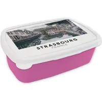 MuchoWow Broodtrommel Roze - Lunchbox - Brooddoos - Frankrijk - Architectuur - Water - 18x12x6 cm - Kinderen - Meisje