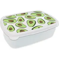 MuchoWow Broodtrommel Wit - Lunchbox - Brooddoos - Avocado - Patronen - Pastel - 18x12x6 cm - Volwassenen