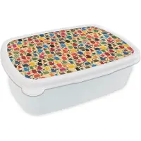 MuchoWow Broodtrommel Wit - Lunchbox - Brooddoos - Patronen - Koffie - Theepot - Retro - 18x12x6 cm - Volwassenen