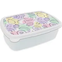 MuchoWow Broodtrommel Wit - Lunchbox - Brooddoos - Patroon - Eten - Zomer - 18x12x6 cm - Volwassenen