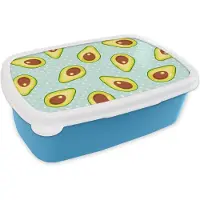 MuchoWow Broodtrommel Blauw - Lunchbox - Brooddoos - Avocado - Patronen - Stippen - 18x12x6 cm - Kinderen - Jongen