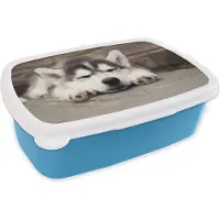 MuchoWow Broodtrommel Blauw - Lunchbox - Brooddoos - Husky puppy slaapt - 18x12x6 cm - Kinderen - Jongen