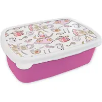 MuchoWow Broodtrommel Roze - Lunchbox - Brooddoos - Patronen - Keuken - Schort - Koken - Pastel - 18x12x6 cm - Kinderen - Meisje