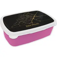 MuchoWow Broodtrommel Roze - Lunchbox - Brooddoos - Stadskaart - Den Haag - Goud - Zwart - 18x12x6 cm - Kinderen - Meisje