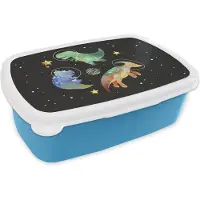 MuchoWow Broodtrommel Blauw - Lunchbox - Brooddoos - Sterren - Dinosaurus - Kindje - Meiden - Jongens - Kids - Kinderen - 18x12x6 cm - Kinderen - Jongen