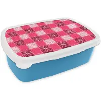 MuchoWow Broodtrommel Blauw - Lunchbox - Brooddoos - Roze - Patronen - Bloemen - 18x12x6 cm - Kinderen - Jongen