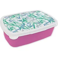 MuchoWow Broodtrommel Roze - Lunchbox - Brooddoos - Patroon - Bladeren - Planten - 18x12x6 cm - Kinderen - Meisje