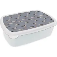 MuchoWow Broodtrommel Wit - Lunchbox - Brooddoos - Vogel - Ooievaar - Patroon - 18x12x6 cm - Volwassenen
