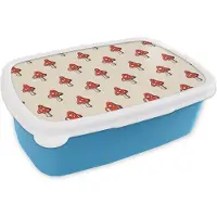 MuchoWow Broodtrommel Blauw - Lunchbox - Brooddoos - Patronen - Herfst - Paddenstoel - Rood - 18x12x6 cm - Kinderen - Jongen