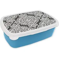 MuchoWow Broodtrommel Blauw - Lunchbox - Brooddoos - Patroon - Abstract - Wit - 18x12x6 cm - Kinderen - Jongen