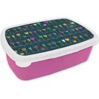 MuchoWow Broodtrommel Roze - Lunchbox - Brooddoos - Cocktails - Bar - Neon - Design - 18x12x6 cm - Kinderen - Meisje