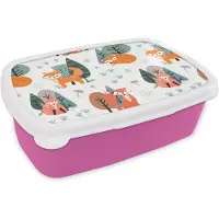 MuchoWow Broodtrommel Roze - Lunchbox - Brooddoos - Patronen - Vos - boom - 18x12x6 cm - Kinderen - Meisje