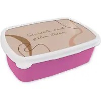 MuchoWow Broodtrommel Roze - Lunchbox - Brooddoos - Zomer - Quotes - Line art - 18x12x6 cm - Kinderen - Meisje