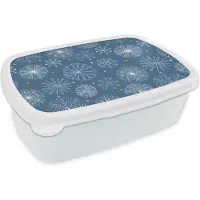 MuchoWow Broodtrommel Wit - Lunchbox - Brooddoos - Sneeuwvlok - Patroon - Winter - 18x12x6 cm - Volwassenen
