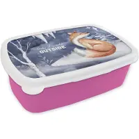 MuchoWow Broodtrommel Roze - Lunchbox - Brooddoos - Quote - Winter - Vos - 18x12x6 cm - Kinderen - Meisje