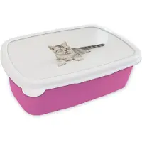 MuchoWow Broodtrommel Roze - Lunchbox Kitten - Wit - Tong - Meisjes - Kinderen - Jongens - Kindje - Brooddoos 18x12x6 cm - Brood lunch box - Broodtrommels voor kinderen en volwassenen