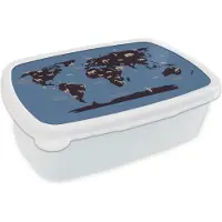 MuchoWow Broodtrommel Wit - Lunchbox - Brooddoos - Wereldkaart - Dieren - Bruin - 18x12x6 cm - Volwassenen