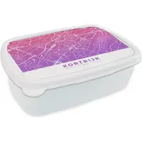 MuchoWow Broodtrommel Wit - Lunchbox - Brooddoos - Stadskaart - Kortrijk - België - Paars - 18x12x6 cm - Volwassenen
