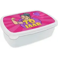 MuchoWow Broodtrommel Wit - Lunchbox - Brooddoos - Vrouw - 70 Jaar verjaardag - Cadeau - 18x12x6 cm - Volwassenen