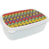 MuchoWow Broodtrommel Wit - Lunchbox Vintage - Retro - Kleuren - Patronen - Brooddoos 18x12x6 cm - Brood lunch box - Broodtrommels voor kinderen en volwassenen