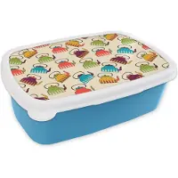 MuchoWow Broodtrommel Blauw - Lunchbox Design - Retro - Theepot - Kleuren - Brooddoos 18x12x6 cm - Brood lunch box - Broodtrommels voor kinderen en volwassenen