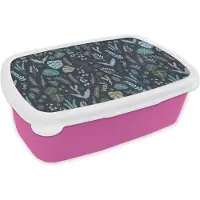 MuchoWow Broodtrommel Roze - Lunchbox - Brooddoos - Patroon - Jungle - Monstera - Bloemen - 18x12x6 cm - Kinderen - Meisje
