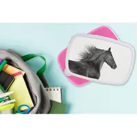 MuchoWow Broodtrommel Roze - Lunchbox - Brooddoos - Paard - Fries - Dieren - Zwart - Wit - 18x12x6 cm - Kinderen - Meisje