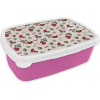 MuchoWow Broodtrommel Roze - Lunchbox - Brooddoos - Kerst - Schaats - Kerstcadeau - Patroon - 18x12x6 cm - Kinderen - Meisje
