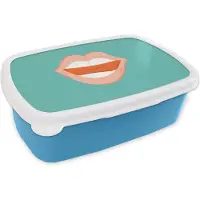 MuchoWow Broodtrommel Blauw - Lunchbox - Brooddoos - Blauw - Mond - Lippenstift - 18x12x6 cm - Kinderen - Jongen