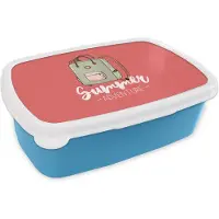 MuchoWow Broodtrommel Blauw - Lunchbox - Brooddoos - Koffer - Wit - Roze - 18x12x6 cm - Kinderen - Jongen
