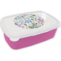 MuchoWow Broodtrommel Roze - Lunchbox - Brooddoos - Kinderkamer - Cirkel - Dinosaurus - Jongens - Meisjes - Kinderen - 18x12x6 cm - Kinderen - Meisje