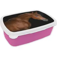 MuchoWow Broodtrommel Roze - Lunchbox - Brooddoos - Paard - Zwart - Bruin - 18x12x6 cm - Kinderen - Meisje