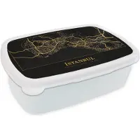 MuchoWow Broodtrommel Wit - Lunchbox - Brooddoos - Kaart - Istanbul - Goud - Zwart - 18x12x6 cm - Volwassenen