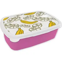 MuchoWow Broodtrommel Roze - Lunchbox - Brooddoos - Banaan - Patronen - Fruit - 18x12x6 cm - Kinderen - Meisje