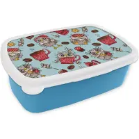 MuchoWow Broodtrommel Blauw - Lunchbox - Brooddoos - Patronen - Uil - Ontbijt - 18x12x6 cm - Kinderen - Jongen