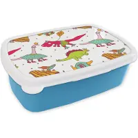 MuchoWow Broodtrommel Blauw - Lunchbox - Brooddoos - Patronen - Dino - Kleuren - Jongens - Kinderen - Kids - Kind - 18x12x6 cm - Kinderen - Jongen