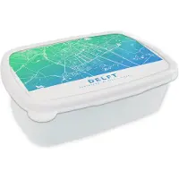 MuchoWow Broodtrommel Wit - Lunchbox - Brooddoos - Stadskaart - Delft - Groen - Blauw - 18x12x6 cm - Volwassenen