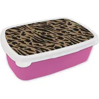 MuchoWow Broodtrommel Roze - Lunchbox - Brooddoos - Patronen - Design - Panterprint - 18x12x6 cm - Kinderen - Meisje