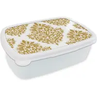MuchoWow Broodtrommel Wit - Lunchbox - Brooddoos - Vintage - Bloemen - Goud - Patronen - 18x12x6 cm - Volwassenen