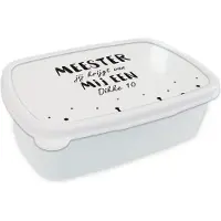 MuchoWow Broodtrommel Wit - Lunchbox - Brooddoos - Stippen - Quote - Meester bedankt - Leerkracht - Meester jij krijgt van mij een dikke 10 - 18x12x6 cm - Volwassenen